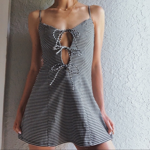 Lovers + Friends Dresses & Skirts - GINGHAM PLAID WHITE BLACK SEXY CUT OUT MINI DRESS